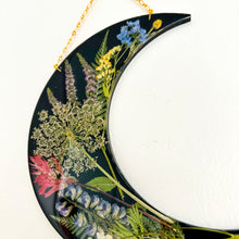 Load image into Gallery viewer, Black wildflower crescent moon wall hanging
