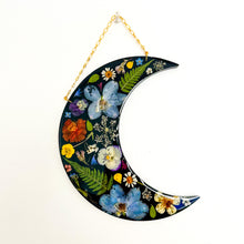 Load image into Gallery viewer, Puzzle piece wildflower crescent moon wall hanging
