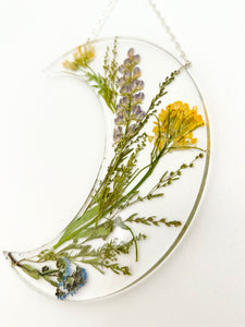 Wildflower sage crescent moon wall hanging