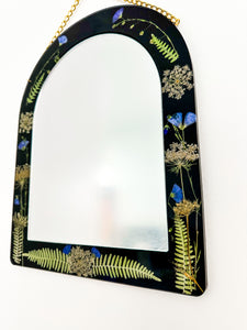 Black Queen Anne’s lace and blue flax wall mirror