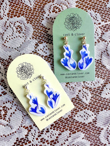 Blue cornflower wonky vase earring