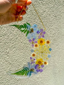 Spring blooms crescent moon wall hanging