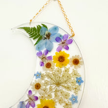 Load image into Gallery viewer, Spring blooms crescent moon wall hanging
