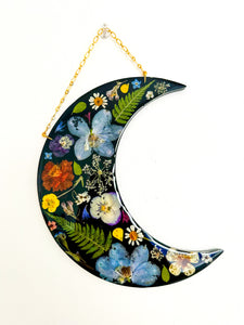 Puzzle piece wildflower crescent moon wall hanging