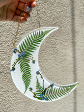 Load image into Gallery viewer, Forget-me-not white crescent moon wall hanging
