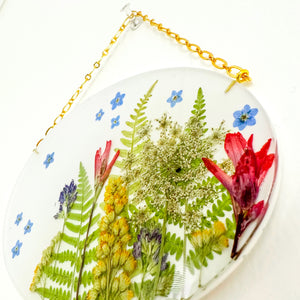 White wildflower garden small oval wall hanging