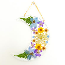 Load image into Gallery viewer, Spring blooms crescent moon wall hanging
