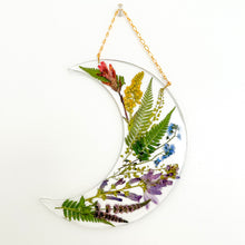 Load image into Gallery viewer, Rainbow wildflower crescent moon wall hanging
