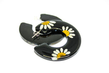 Load image into Gallery viewer, Black daisy flat hoops
