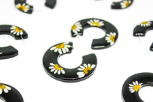 Load image into Gallery viewer, Black daisy flat hoops

