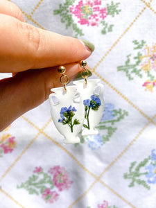 Forget-me-not porcelain vase earring